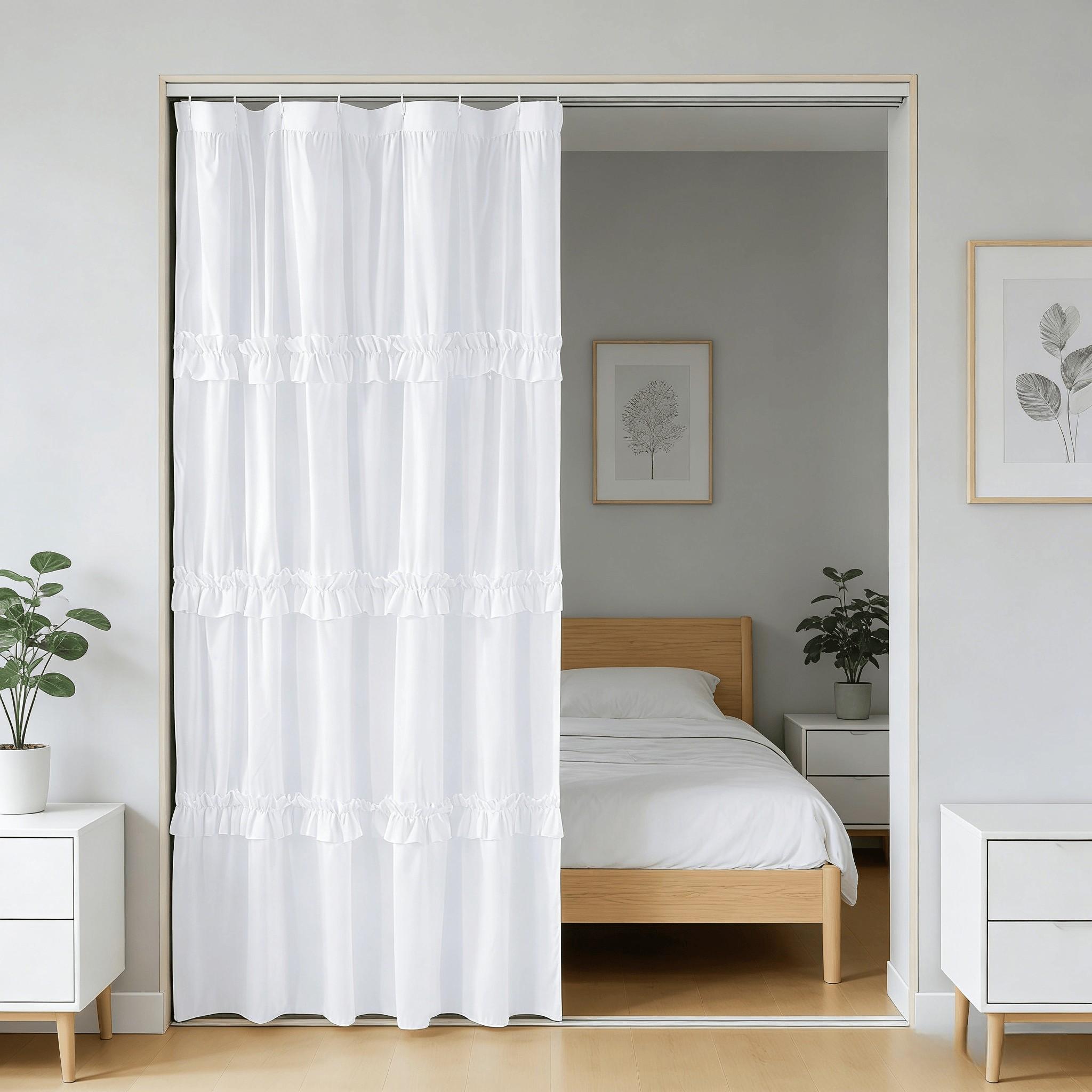 French Vintage Ruffled Shower Curtain, Handmade Pleated Microfiber, Butterfly Knot, 12 Holes, 72"x72", Perfect for Master Bathroom