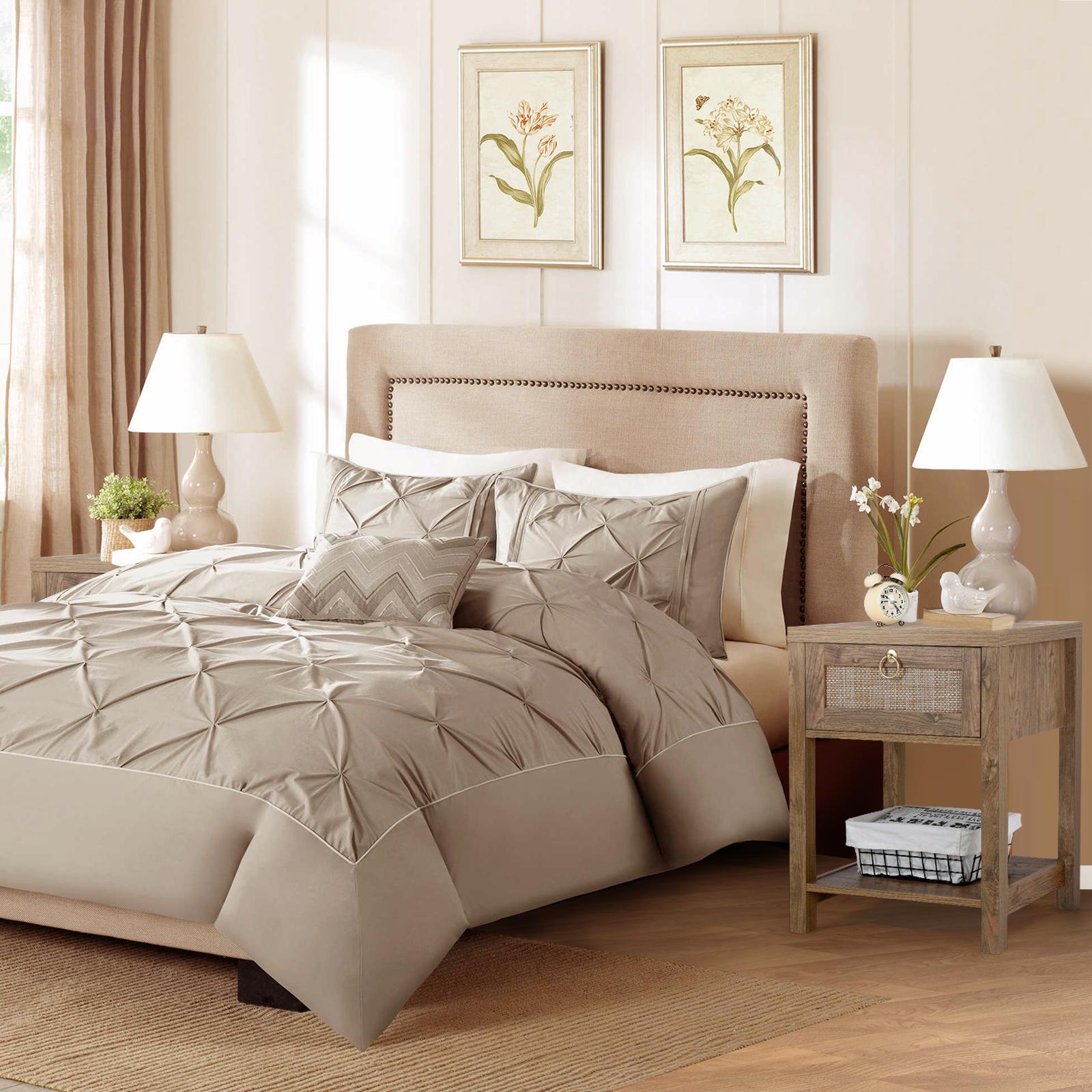 VOWNER Handmade Rattan Nightstand Set of 2, Mid Century Bedside Table with Storage Drawer and Open Shelf, Night Stand for Bedroom