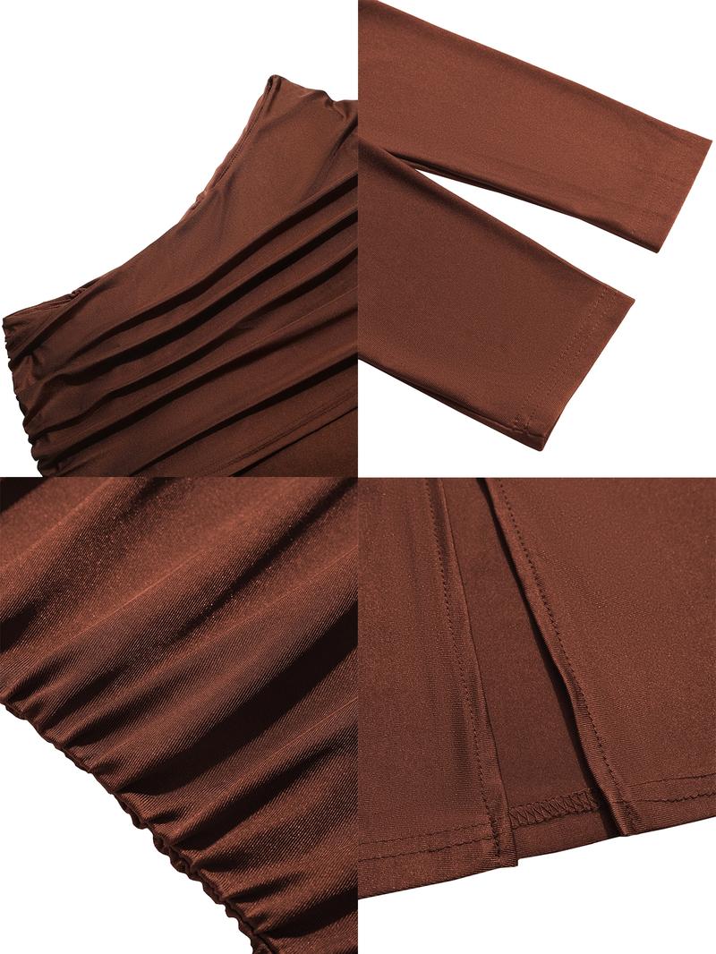 Elegant Chic Party Maxi Dress Christmas Dress For Women Off Shoulder  Long Sleeve Folds Slim Bodycon High Waist Split Hem Folds Floor-Length Dresses Fashion Evening Dinner Party Robe Autumn