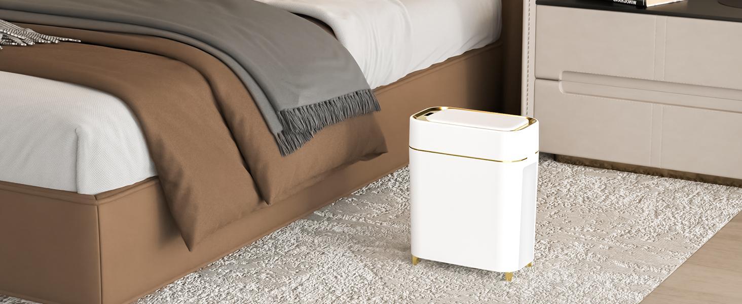 Pukomc Hands-Free Trash Can with Wave/Knee Sensor, Silent Lid, Removable Bucket, Battery-Powered for Home & Office, Quick Open & Removable Liner for Easy Cleaning