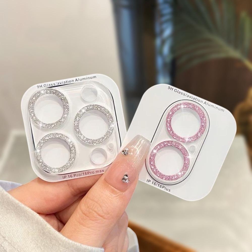 Camera Lens Protector For iPhone 16 15 14 13 12 11 13 Pro Max Mini Glitter Full Cover Camera Lens Protector Glass Smartphone Camera Accessories
