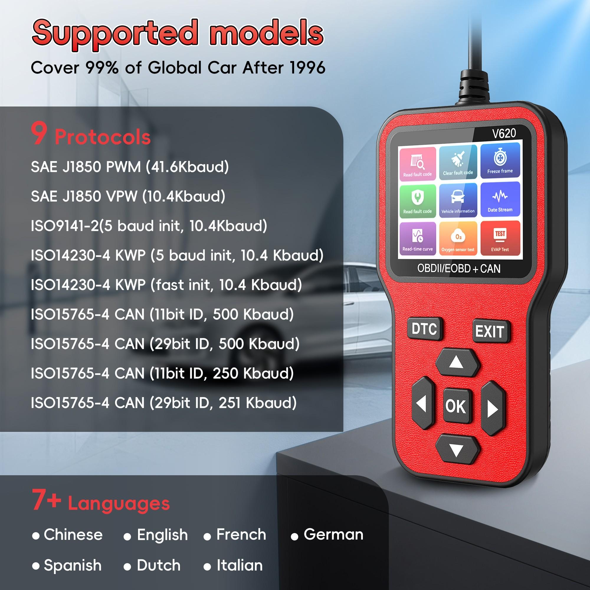 Car Code Reader, OBD2 Scanner Diagnostic Tool for Cars and Trucks, Check Engine Code Reader, OBD2 Scanner with Reset, escaner automotriz I/M Readiness for All OBDII Vehicles