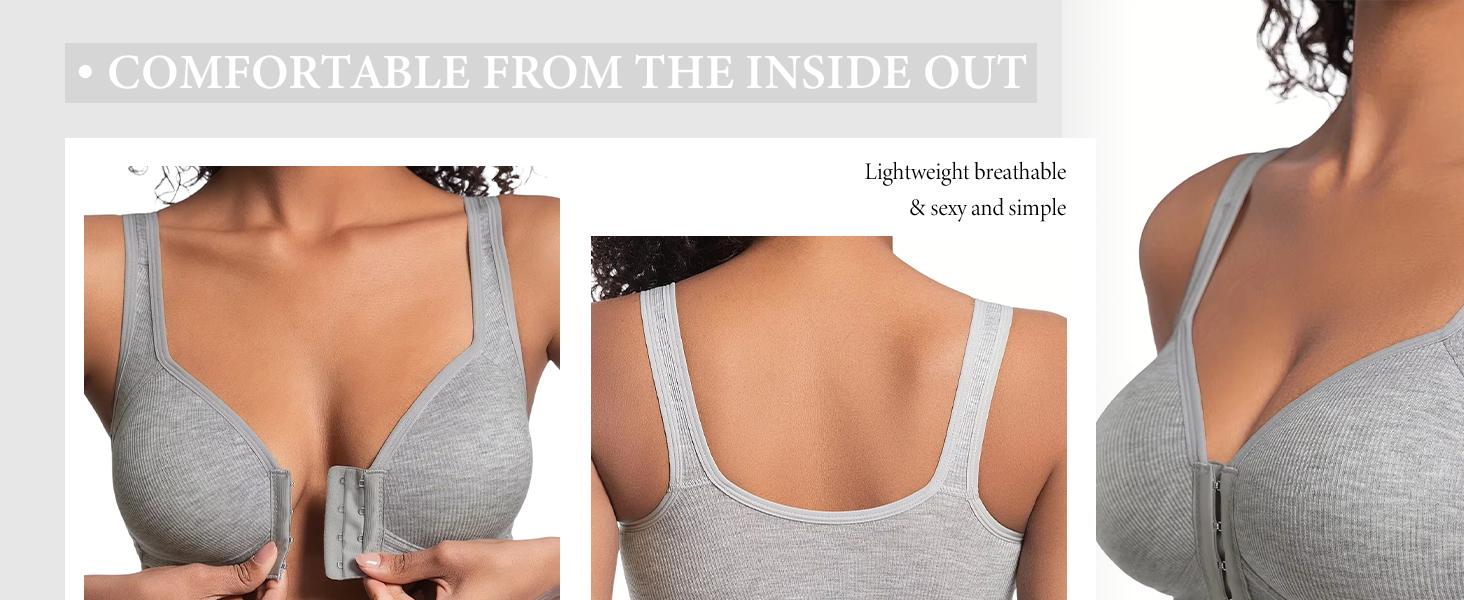 4 Pack Adjustable Easy-Hook Front Closure Push-Up Bra, Wire-Free Seamless with Side Support for Smoothing Lightweight Comfort in Spring & Summer SpringStatements