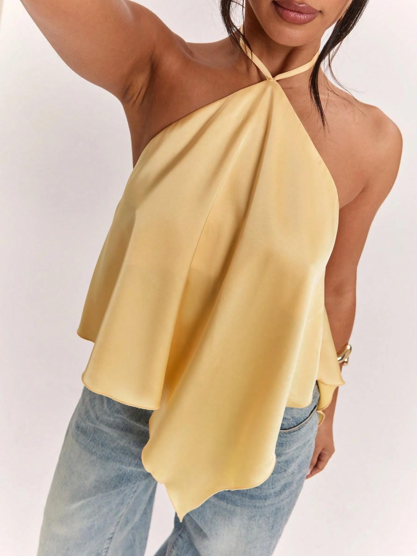 Chic Light Halter Neck Tie Backless Top, Spring & Summer New Arrival, Perfect for Dates and Outings, Fit