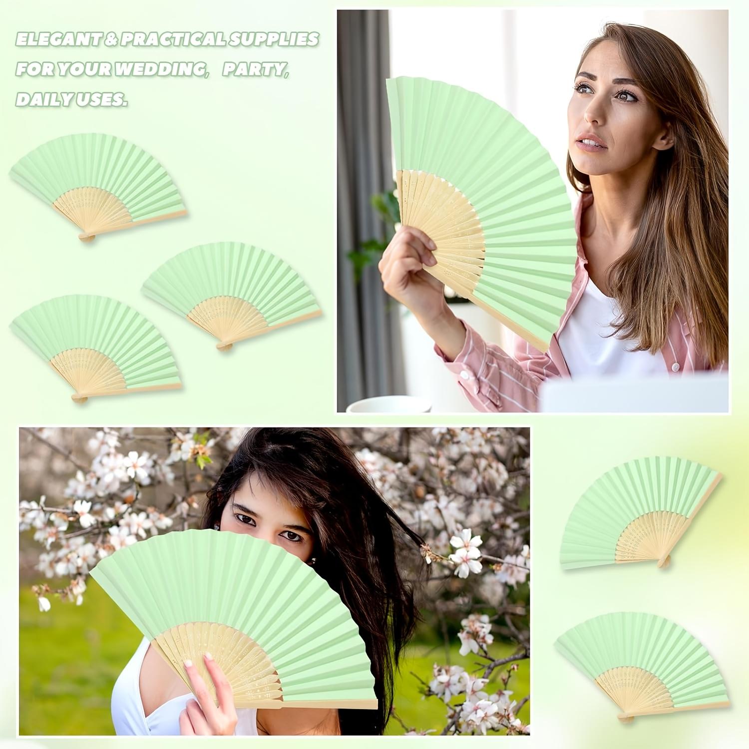 Gift for Her/Him 16pcs Green Wedding Favor Fan Set, Women's Handheld Folding Fan with Green Bow, Tassel, Gift Bag, DIY Decorative Women's Gift, Wedding Party Decoration. Suitable for Bridal Shower Favors, Return Gifts, Wedding Banquet Gifts
