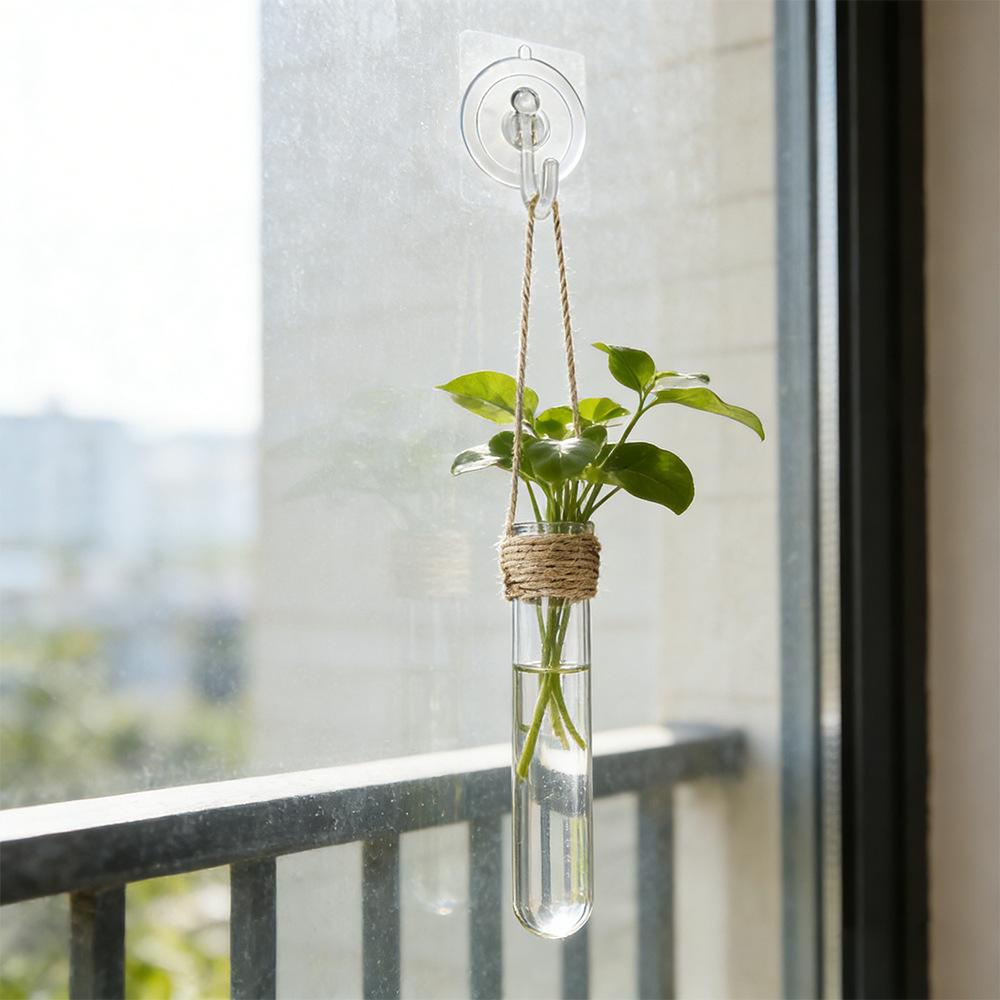 Wall-mounted Test Tube Vase Hemp Rope Hanging Hydroponic Set Simple Nordic Style Punch-free Installation Creative Wall Decoration Home Living Room Soft Decoration