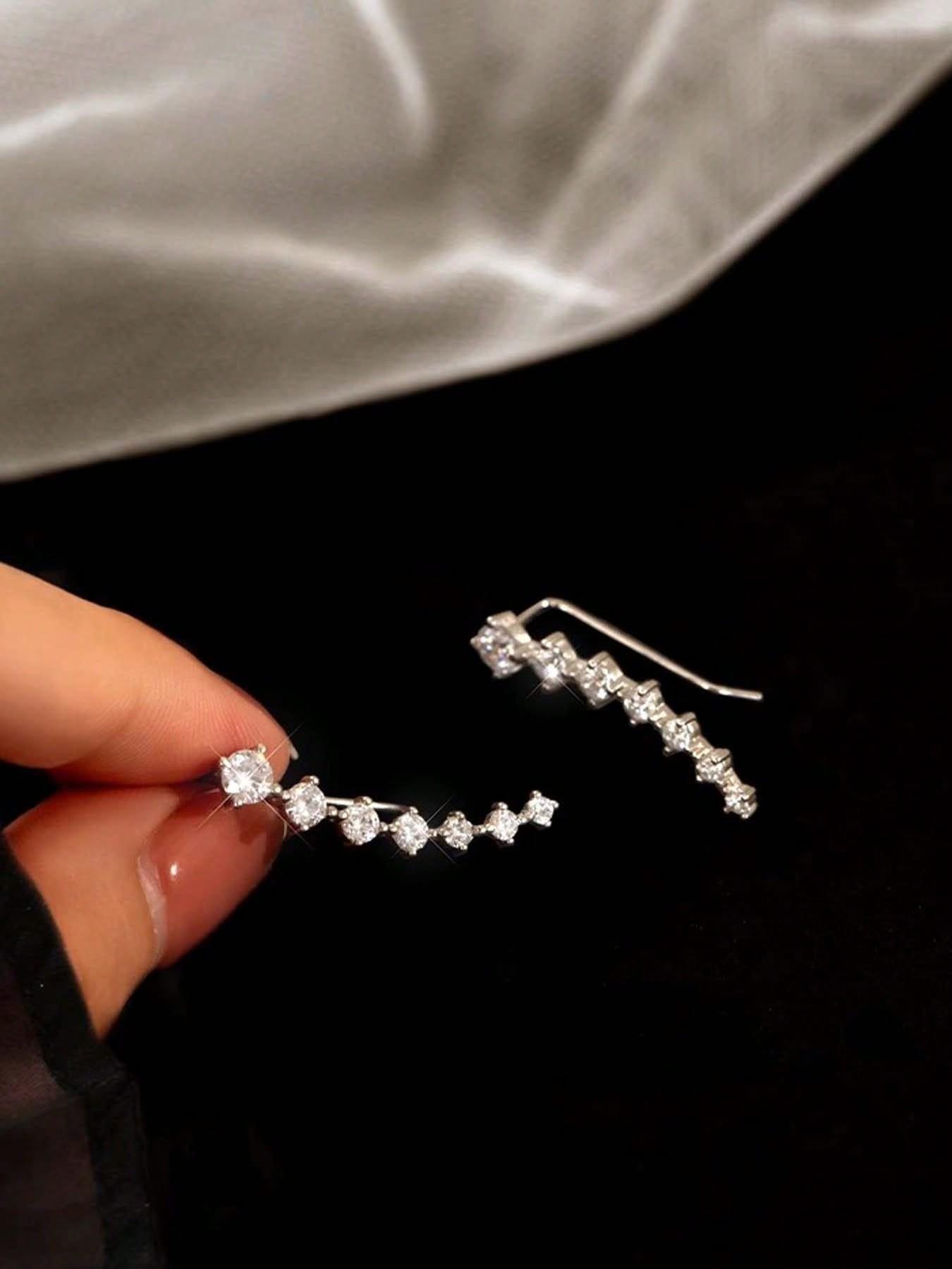 Rhinestones Embellished Ear Climber Earrings, Unique Elegant Jewelry Design, Stylish Accessory for Women, Perfect for Any Occasion, Fashion Jewelry Party, Trendy Jewelry, Fashionable Jewelry Accessories
