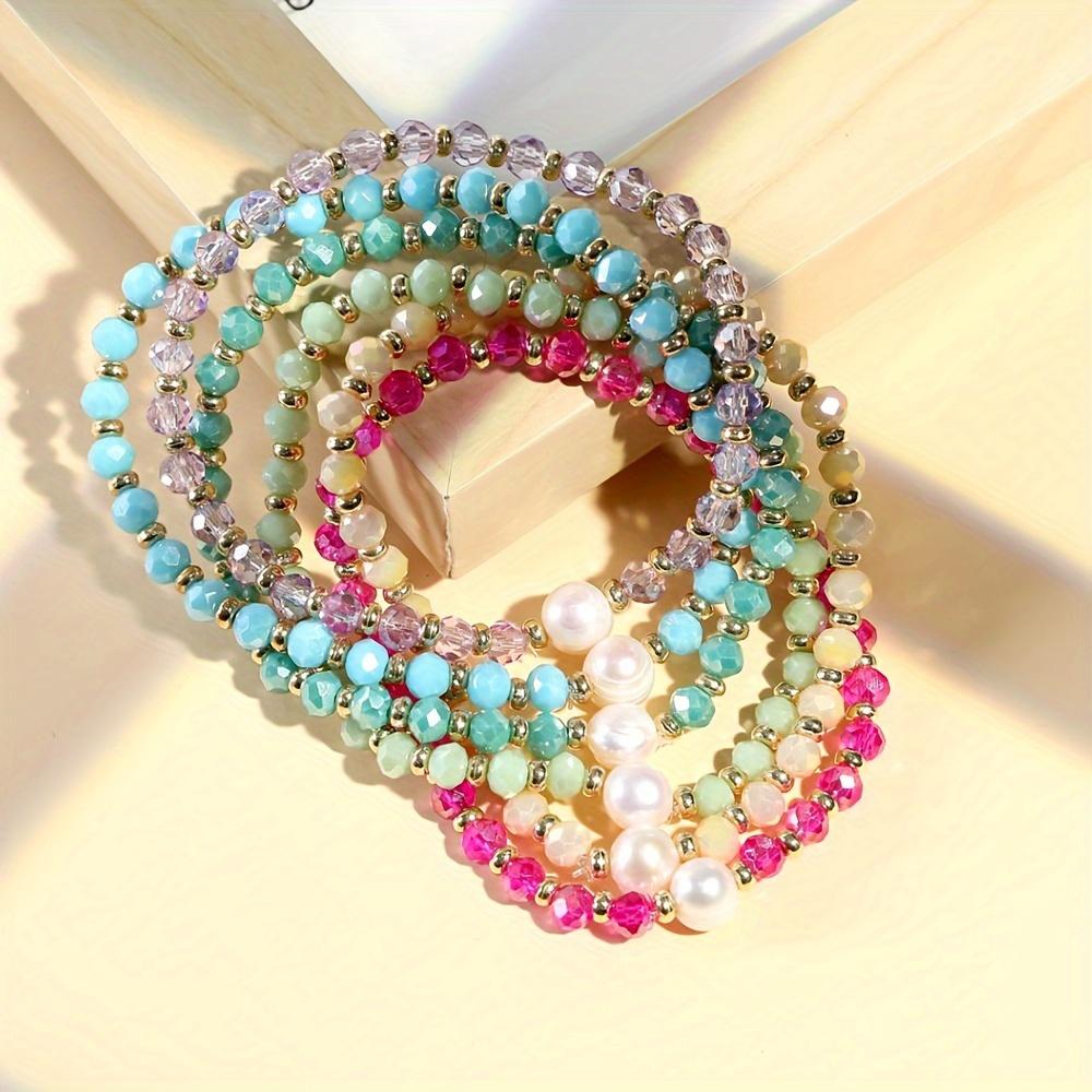 6Pcs Jewelry Simple New Fashion Children Teenagers Women's 6-Piece Glass Beads Natural Pearl Bracelet Set Fashion Popular Jewelry Girl Bracelet Bracelet