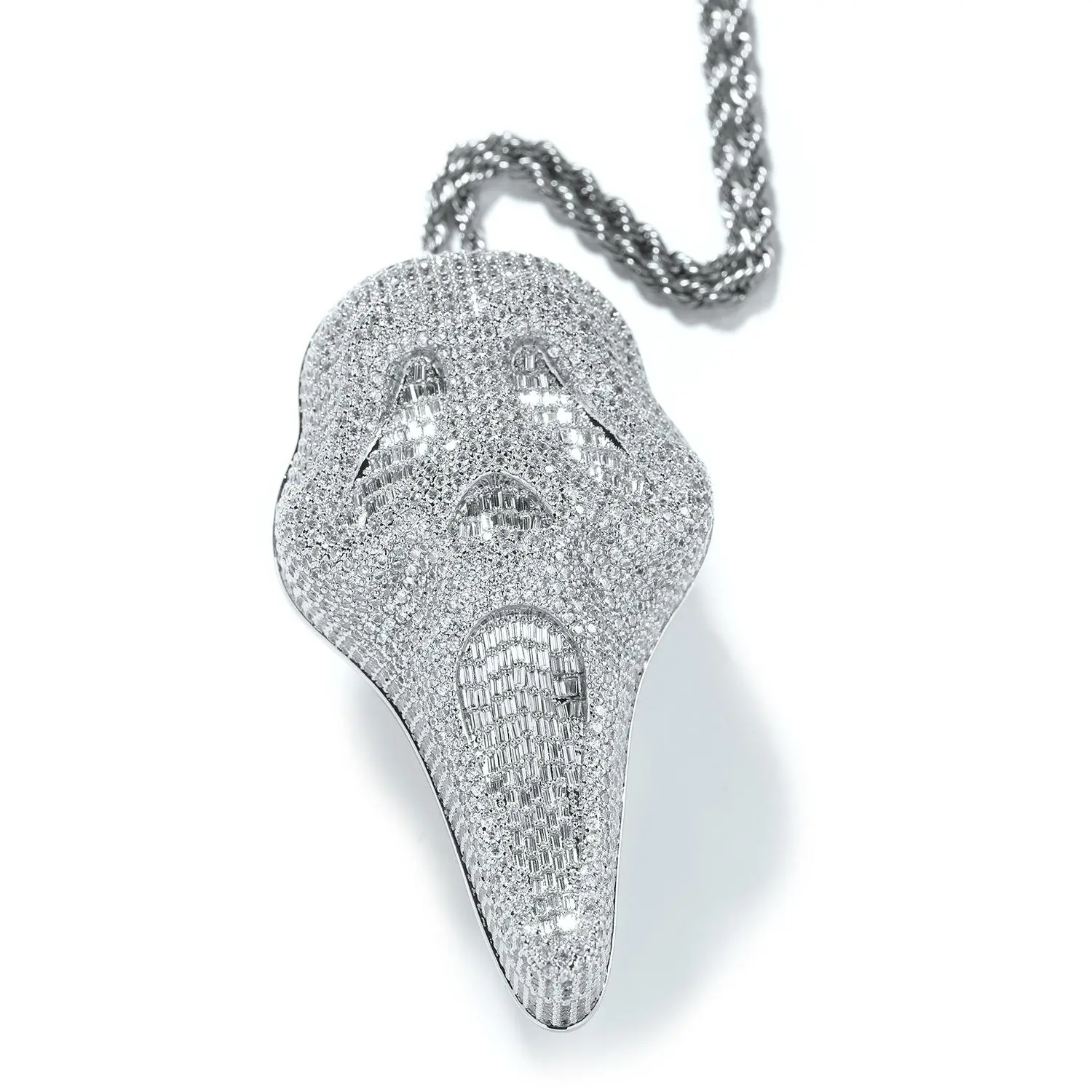 Hip-Hop Copper-Inlaid Zircon Screaming Skull Pendant Necklace, Trendy Personality Ghost-Shaped, Glitter Diamond, Punk Hardcore, Silver Sparkle Skull Ornament Jewelry, Ghost-Shaped Necklaces, Glitter Diamond Necklaces men's jewelry