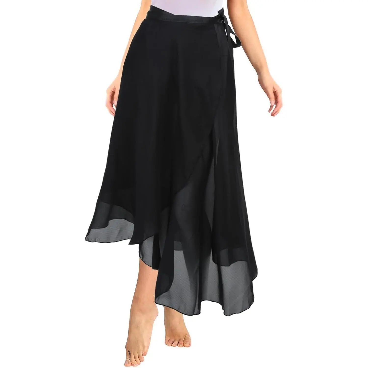 Long Dance Wrap Skirt Women Ladies Long Sheer Dance Skirts, Ballet Wrap Skirt Chiffon Skirt with Adjustable Belt