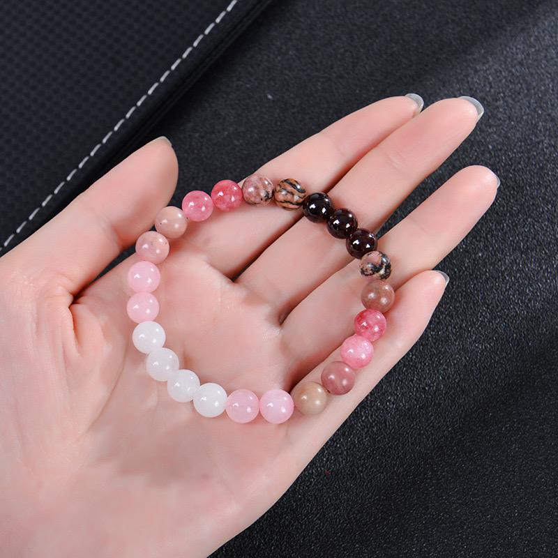 Love Spell Bracelet Garnet, Strawberry Quartz Rhodonite Rose Quartz & Aoonstone Natural Healing Crystal Gorgeous Stone Gemstone Jewelry Energy Love Girlfriend Boyfriend Souvenir Valentine Anniversary New Year Christmas Halloween Birthday Gift