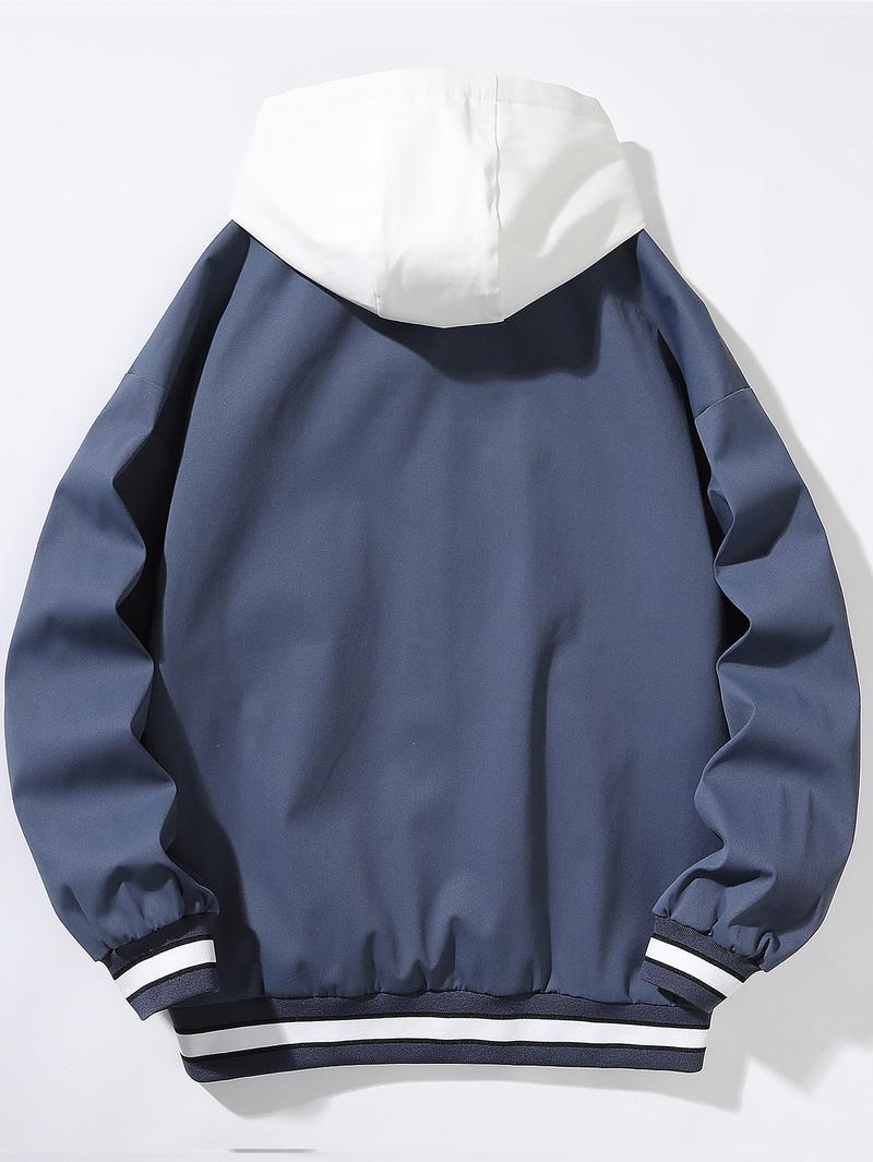 Men's Jacket Spring Autumn Winter Casual Trendy Couple Style Loose Fake Two-Piece Hooded Coat varsity Black Long Sleeve