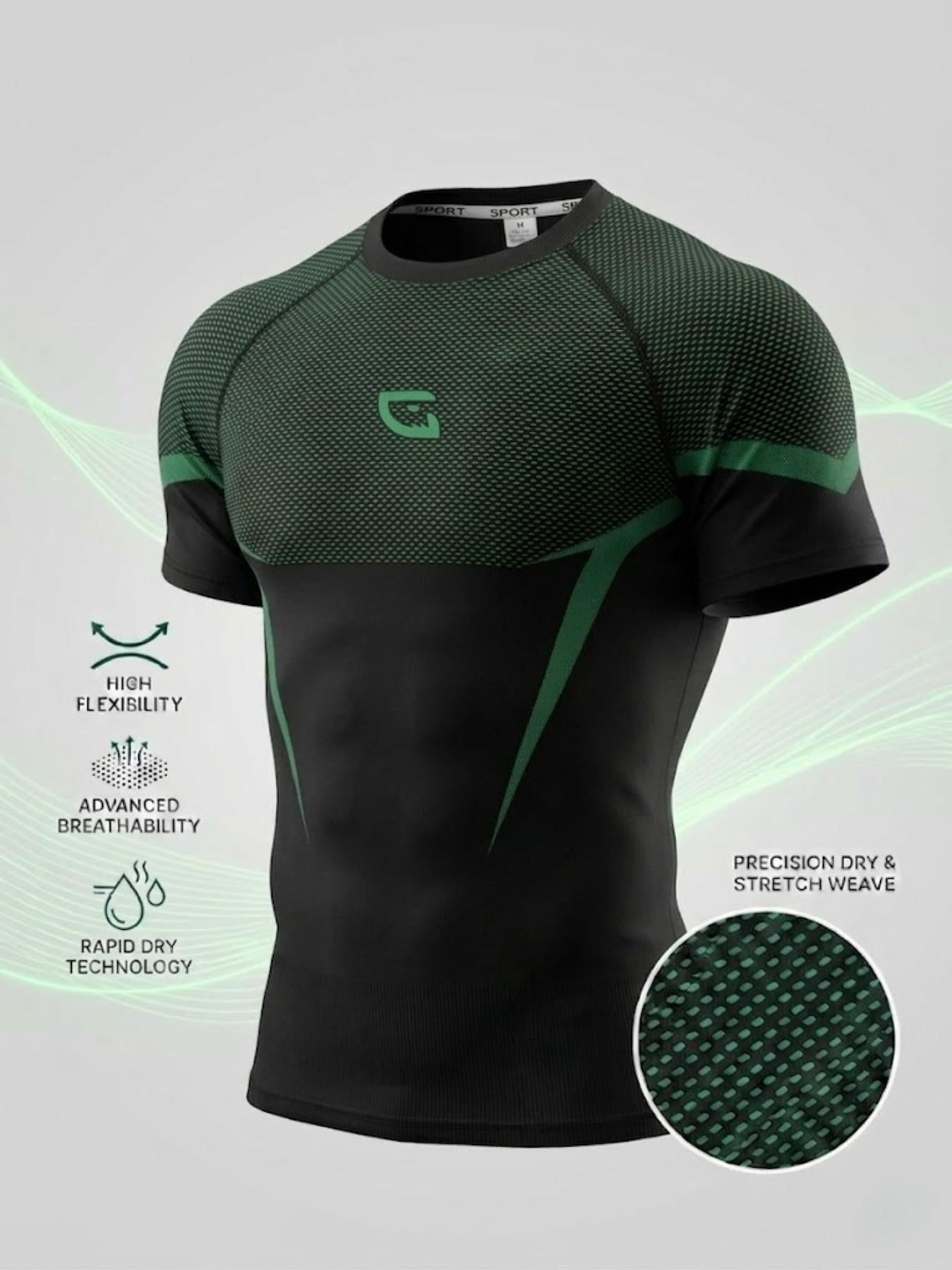 Men's Fitness Sport T-Shirt, Sporty Style, 10x Stretch, Quick Dry, Sweat-Wicking, Breathable, Ideal for Gym Training, Casual Wear