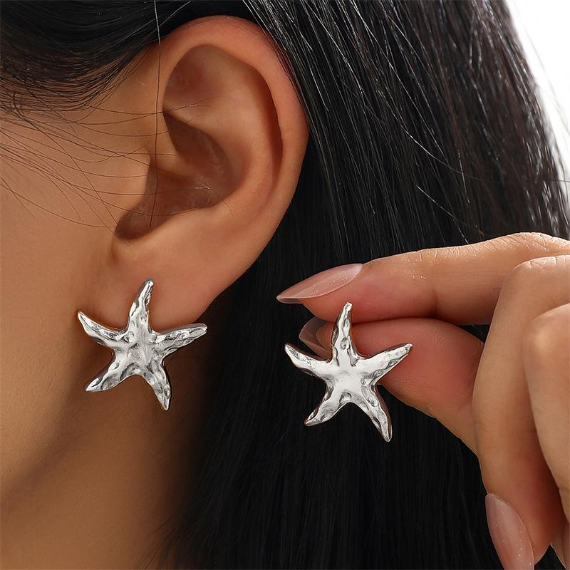 Cool Tone Starfish Statement Earrings |   Fashionable Exaggerated Earrings for Women Matching Heart Charm Bracelets