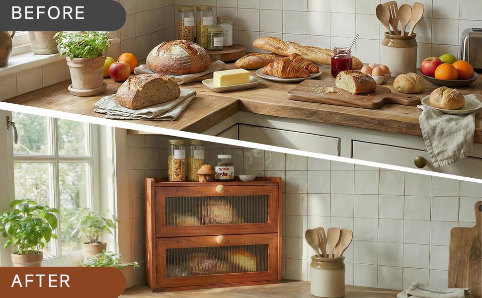 Corner Bread Box for Countertop, Large Wooden Farmhouse Vintage 2 Tier Bread Container for Sourdough Loaf & Homemade Bread, Counter Organizer for Bread, Cup, Fruit, Spice, Snack Corner Bread Box for Countertop, Large Wooden Farmhouse Vintage 2 Tier Bread Container for Sourdough Loaf & Homemade Bread, Counter Organizer for Bread, Cup, Fruit, Spice, Snack