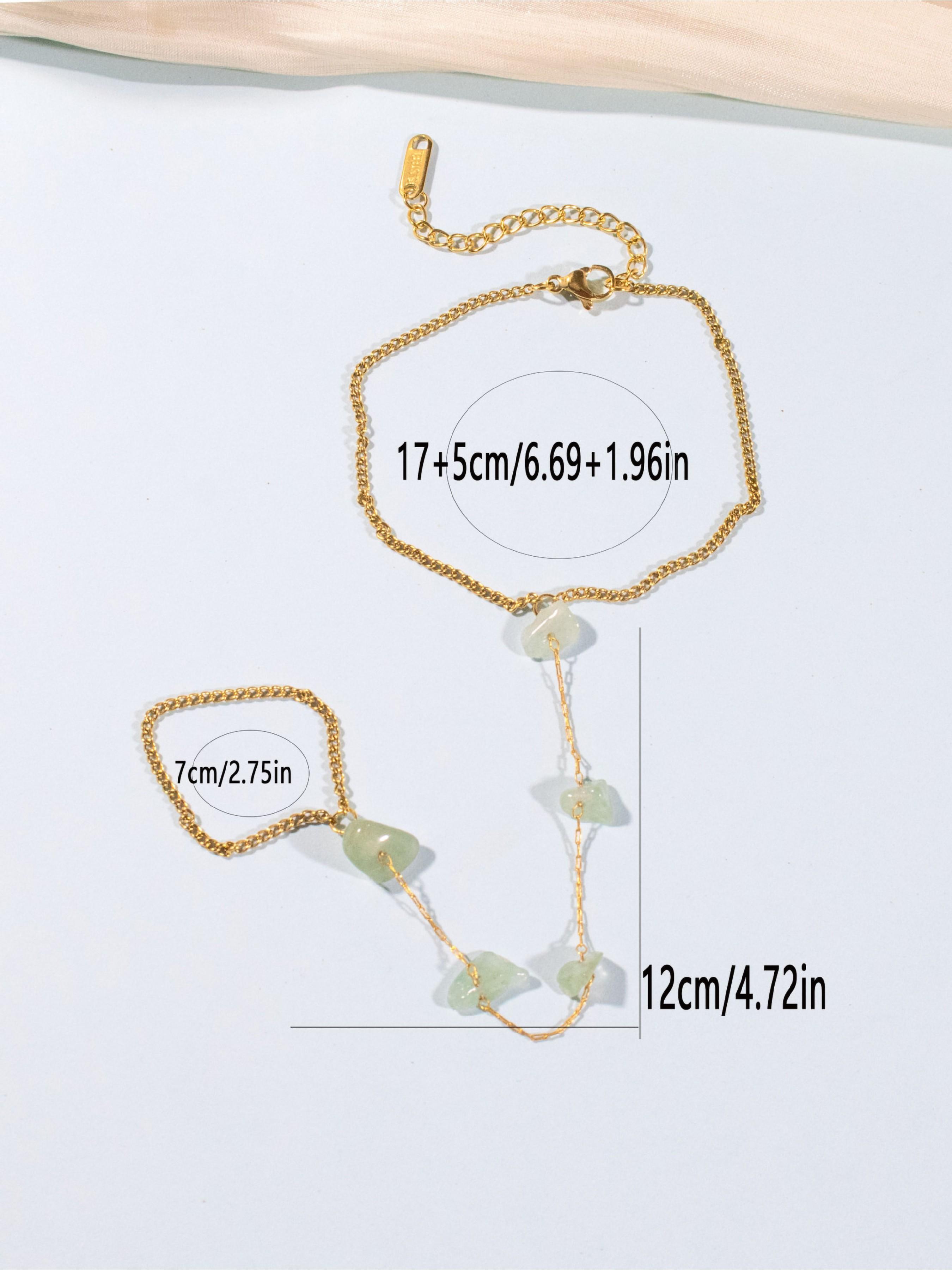 Natural Gemstone Back Bracelet Necklace, 14k Gold Plated Stainless Steel, Healing Crystal Pendant, Adjustable, Waterproof, Ideal Gift