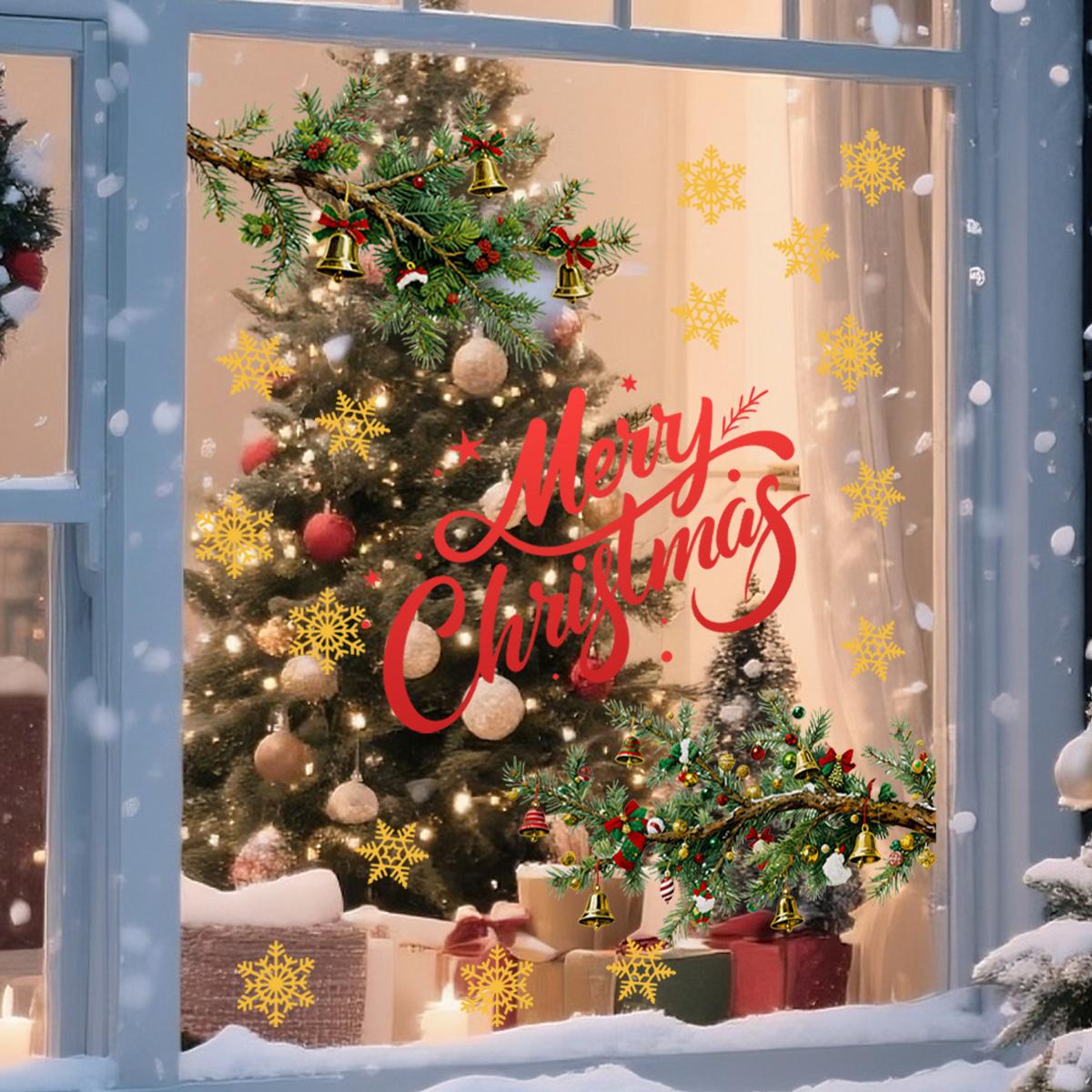 A piece of (30*90cm) electrostatic adsorption Christmas tree branch snowflake holiday decoration and beautification sticker for living room, bedroom, and window D18819-KR