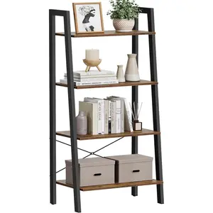 Ladder Shelf, Bookshelf, Storage Rack, Modern Bookcase for Living Room Home Office Kitchen, Steel Frame, 4-Tier, 22-Inch Wide, Rustic Brown and Ink Black