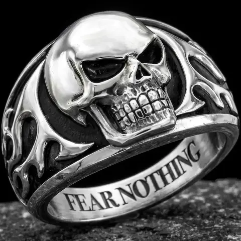 Men's Street Trend Skull Design Ring, Punk Style Letter Design Engraved Ring, Fashionable Jewelry for Men As Gift, Dark Aesthetic Rings