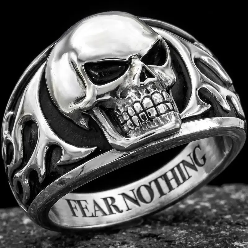 Men's Street Trend Skull Design Ring, Punk Style Letter Design Engraved Ring, Fashionable Jewelry for Men As Gift, Dark Aesthetic Rings