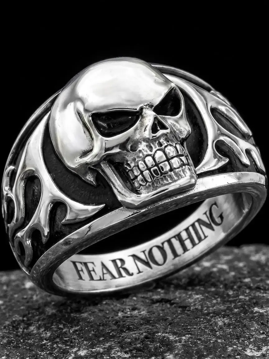 Men's Street Trend Skull Design Ring, Punk Style Letter Design Engraved Ring, Fashionable Jewelry for Men As Gift, Dark Aesthetic Rings
