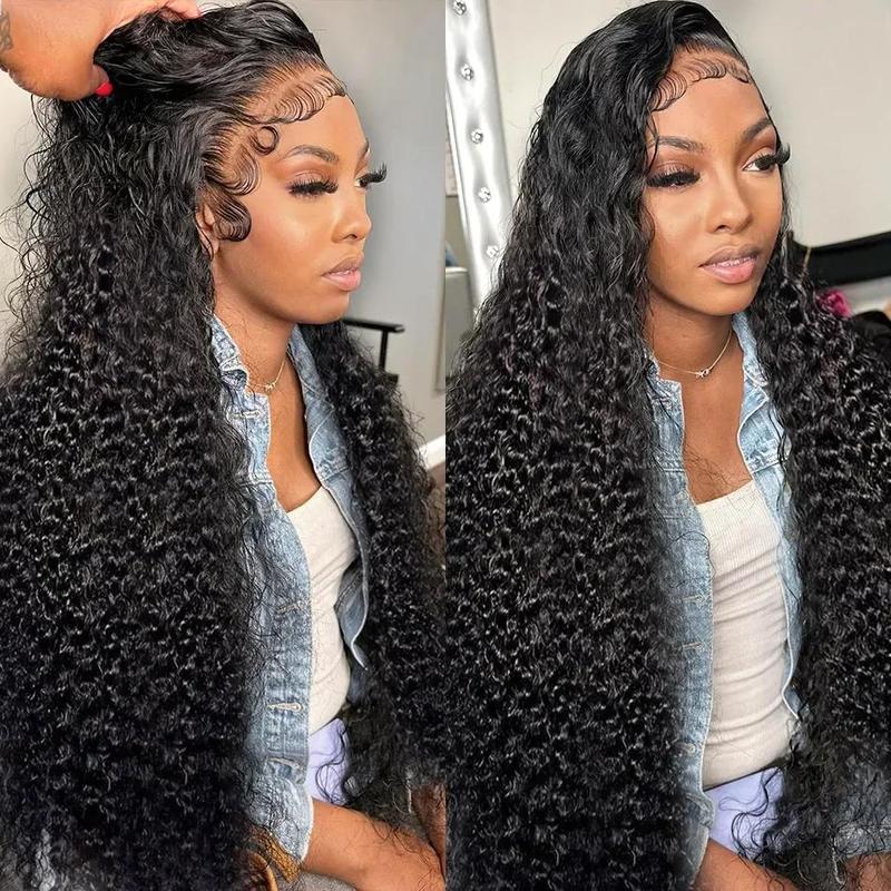 Bling Hair Fashion 34 Inch Kinky Curly 13x4 Lace Front Wigs Human Hair Pre Plucked Wet And Wavy 13x4 Hd Lace Frontal Wig Human Hair 180 Density For Women Bouncy Soft Deep Curl Glueless Tangle Free Natural Hairline