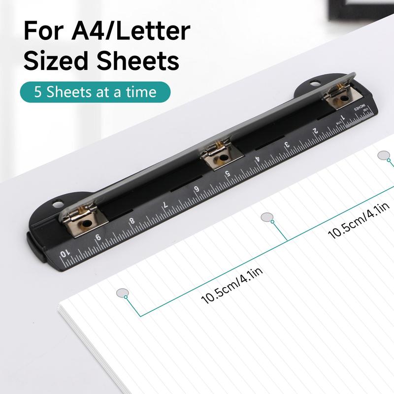 3 Hole Punch, 1 Count Portable Mini Hole Puncher with Ruler, Multifunctional Punching Ruler for DIY Craft, Teaching, Office Stationery & Supplies
