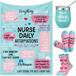 Patelai 3 Pcs Nurse Gifts Set for Women Nurse Week 2026 LPN RN Graduation Appreciation Gift Ideas Include Flannel Blanket 12 oz Tumbler Socks for Nursing Day Student Cna Week Practitioner Birthday