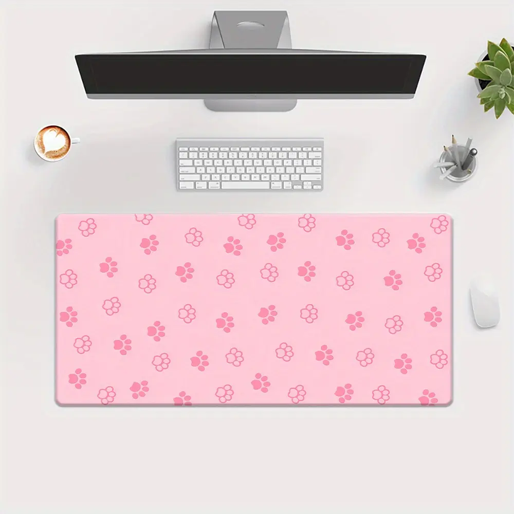 1-Piece Pink Paw Print Non-Slip Mouse Pad & Desk Mat - Natural Rubber Thickened Base, Smooth Motion, Keyboard/Mouse Compatible, Office Desk Protector for Gaming & Typing