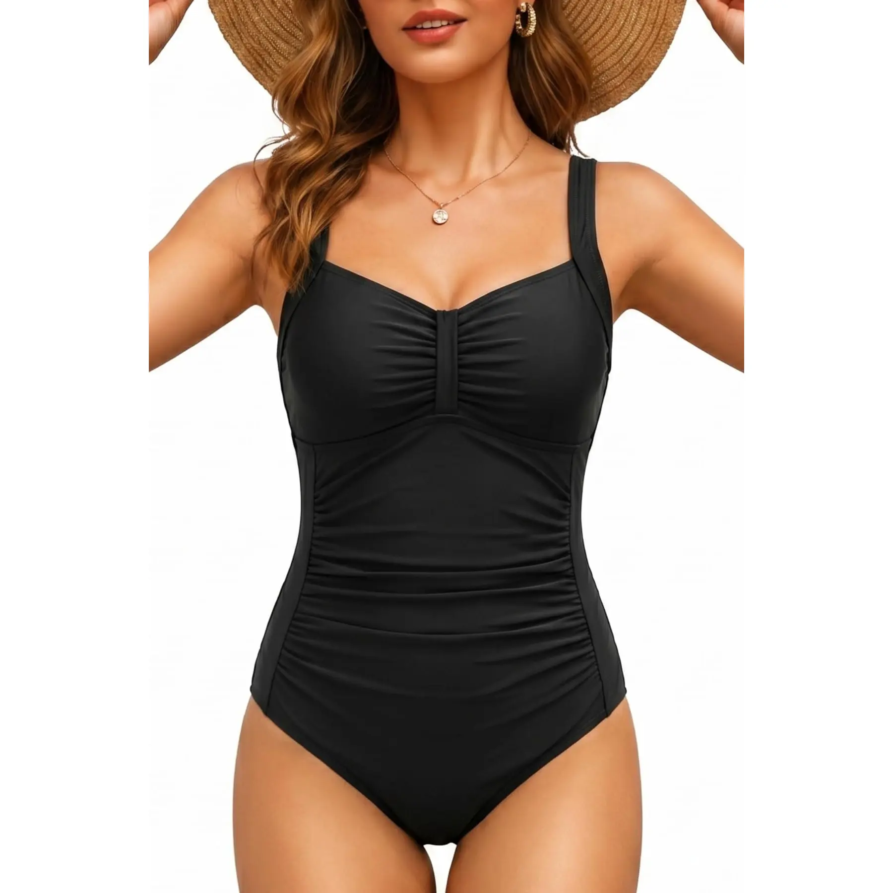 Tempt Me Women Ruched Slimming One Piece Swimsuits Tummy Control Vintage Bathing Suits