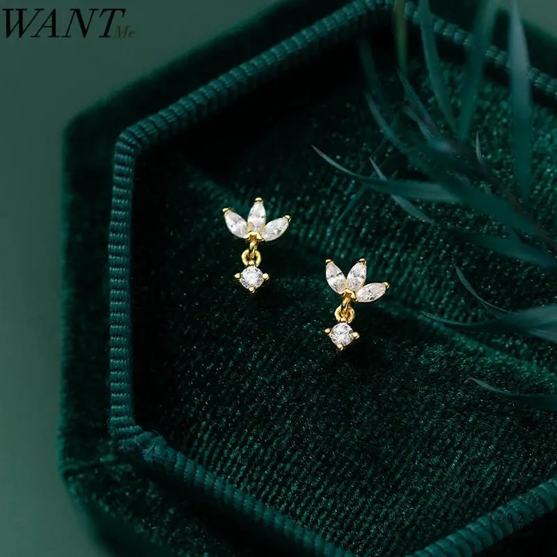WANTME 925 Sterling Silver Romantic Clover Piercing Ear Bone Fashion Korean Screw Bead Stud Earrings for Women Wedding Jewelry