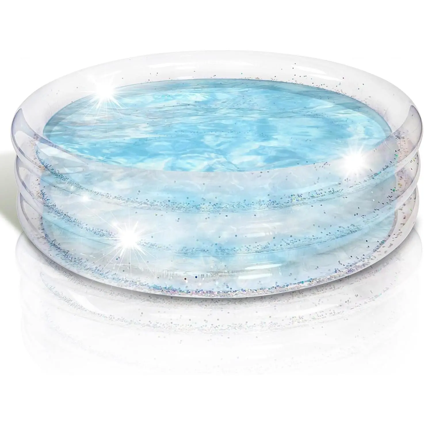 Sparkly Inflatable Kiddie Pool for Kids 34"x10" - 3 Levels - Transparent Blow Up Baby Pool with Silver Glitter, Easy to Inflate Small Toddler Pools for Outdoor