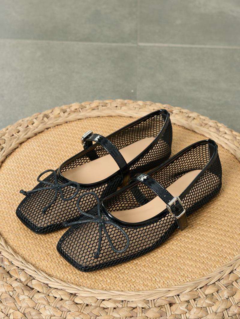 Women's Fashionable Solid Color Hollow Out Design Mary Jane Shoes, Casual Comfortable Breathable Flat Shoes for Summer, Lightweight Comfortable Shoes for Daily Wear, Girl, Mary Jane Flats