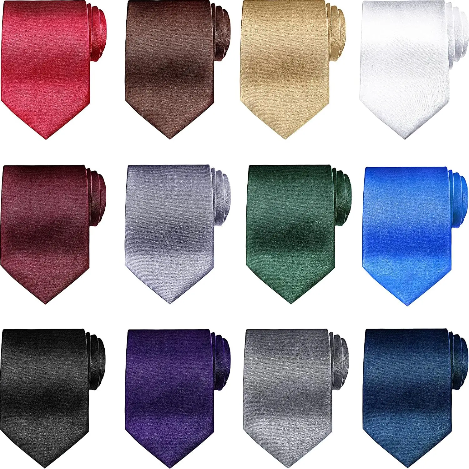 12pcs Men'S Tie Set Solid Satin Pure Color Business Formal Necktie 57" for Men Occasion Wedding