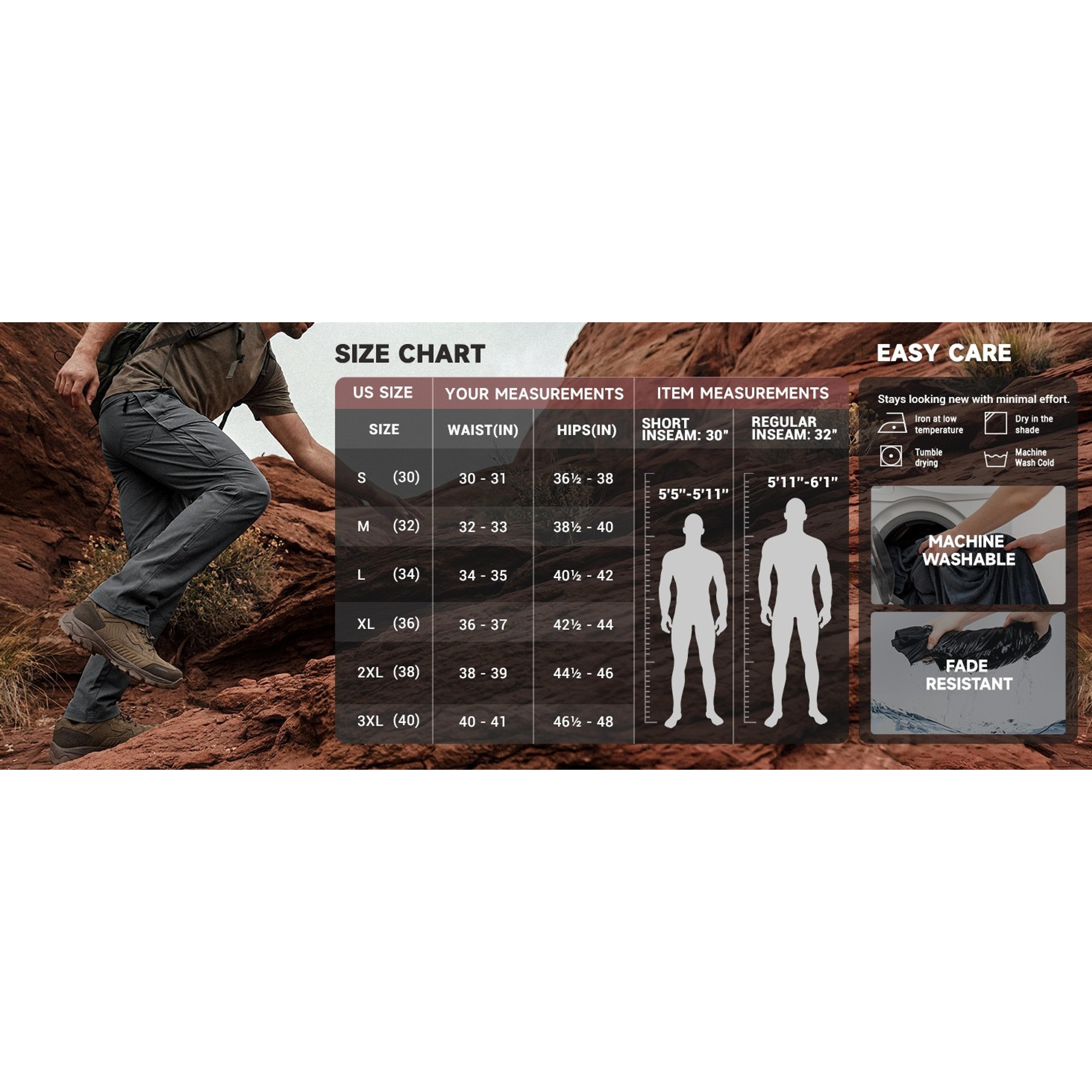 Men's Hiking Pants Breathable Quick Dry Water Resistant Stretch with Mesh Vents & 6 Pockets for Outdoor Hikers(Gift)