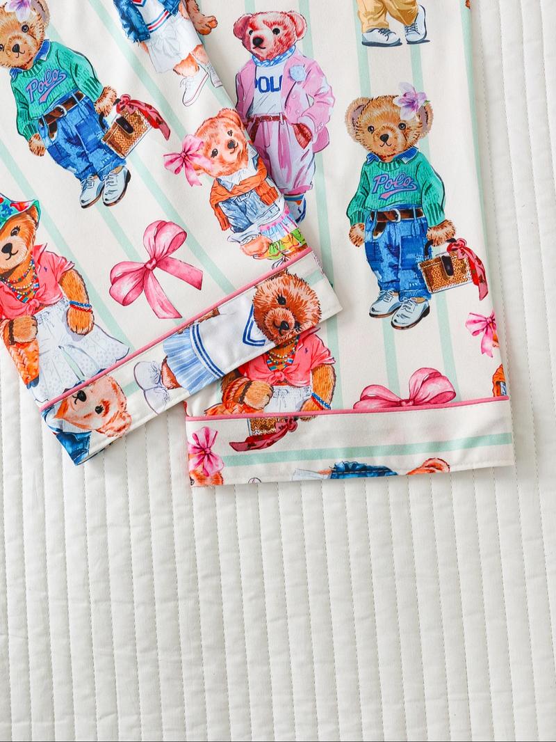 Elegant Women's Spring Autumn Pajama Set, Heart Pattern Long Sleeve Top  & Soft Comfortable Pants, Perfect for Home Wear