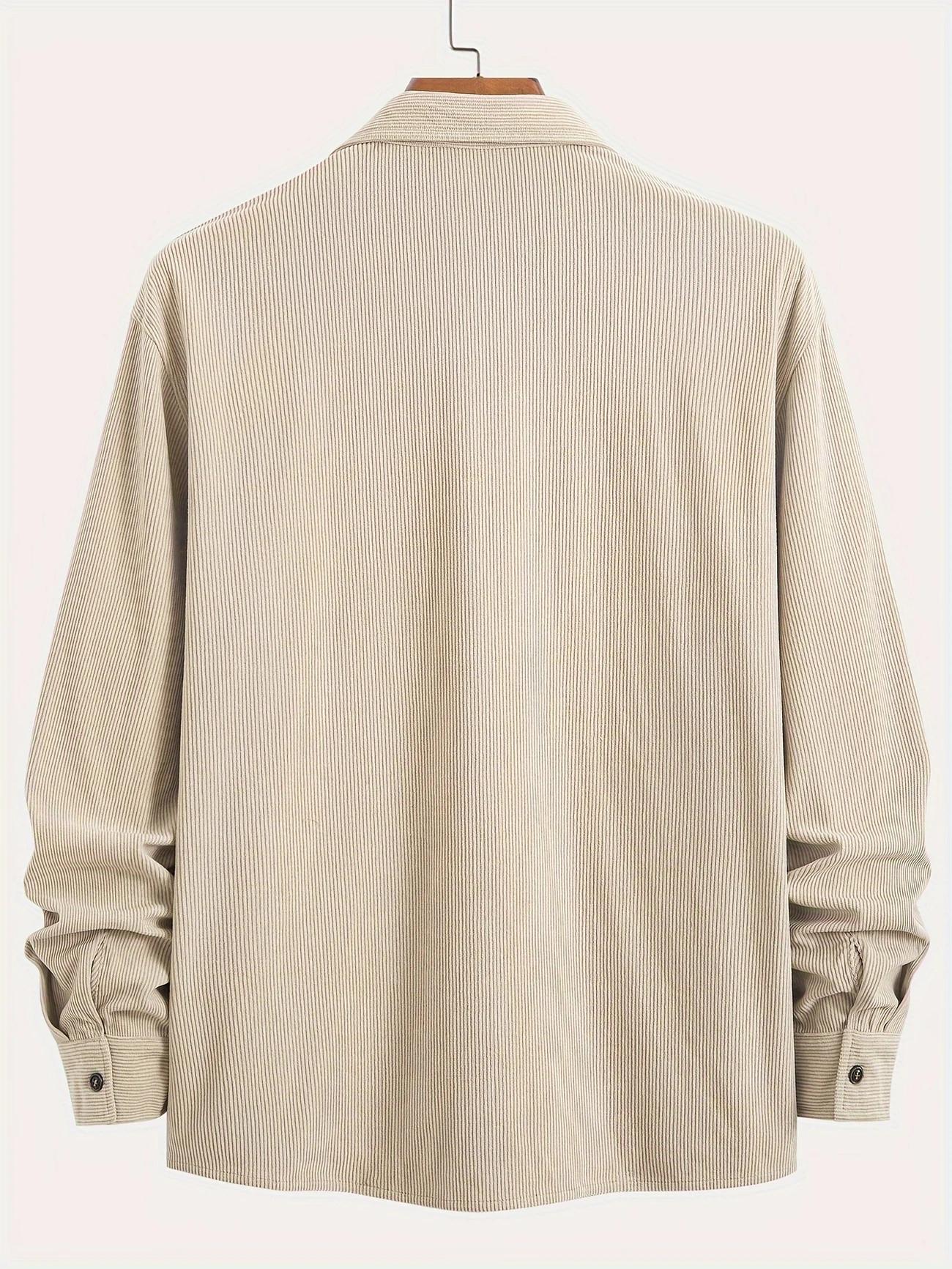 Popular corduroy material men's casual shirt jacket with lapel buttons, long sleeved cardigan, double patch pocket design suitable for daily leisure, fashion, simplicity, commuting, street fashion, spring and autumn long sleeved shirt