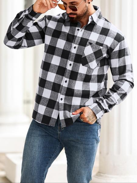 1 PCS Men's Long Sleeve Plaid Shirt, Casual Outdoor Workwear, Ideal Layering for Fall & Winter, Perfect for Men's Daily Wear