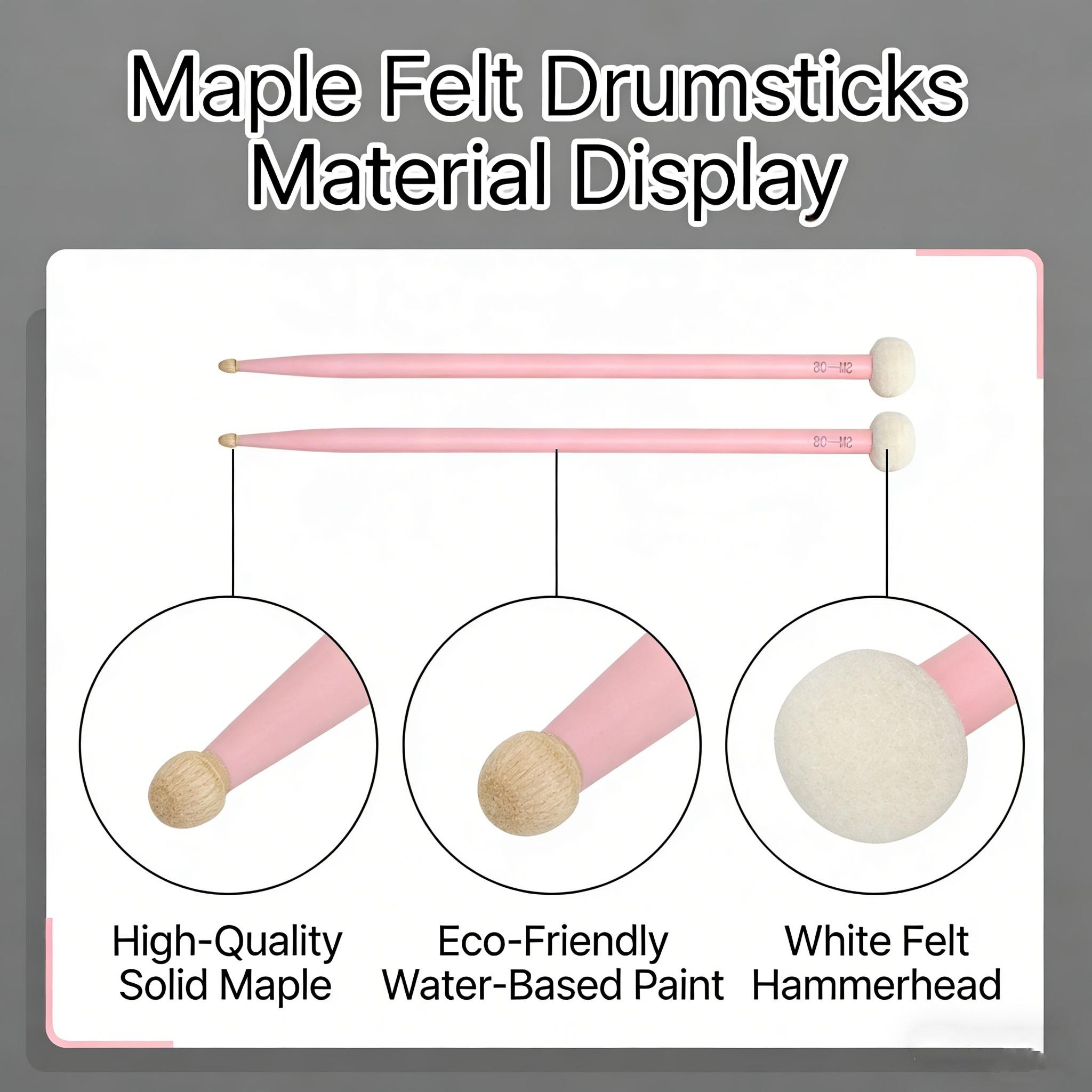 Irin Sm-08 Dual-Sided Drumsticks, Real Maple Wood Percussion Sticks, Felt Tip & Wooden Design, Suitable for Snare Drums, Drum Kits, Cymbals