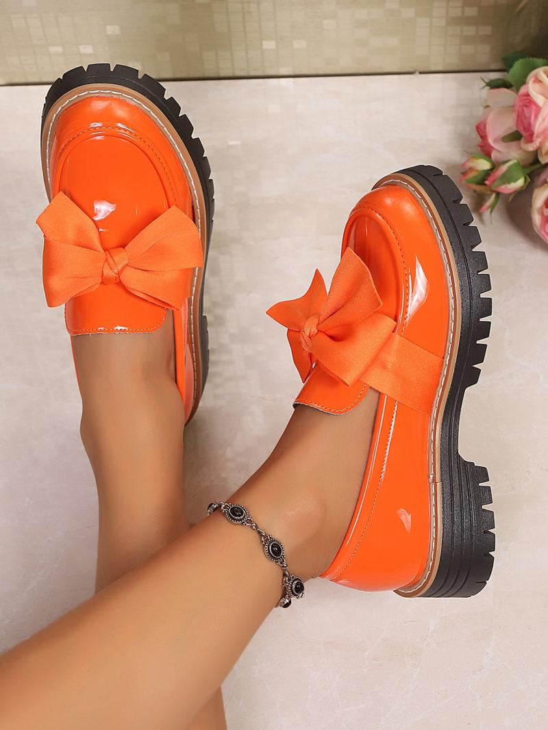 Women's New Fashion Low Heel Flat Shoes, Mary Jane Bow Leatherette Pumps, Comfortable Lightweight Mid-Heel Walking Shoes, Valentine's Gift