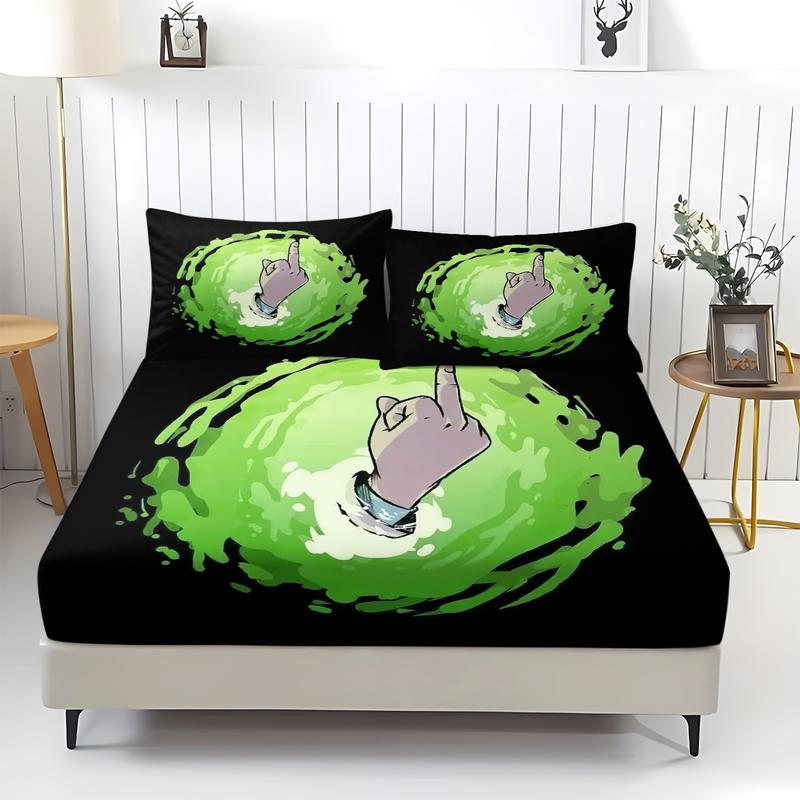 3-Piece Rick and Morty Bedding Set, Comfortable Printed Design, Includes 1 Fitted Sheet & 2 Pillowcases, Non-Slip, Perfect Gift