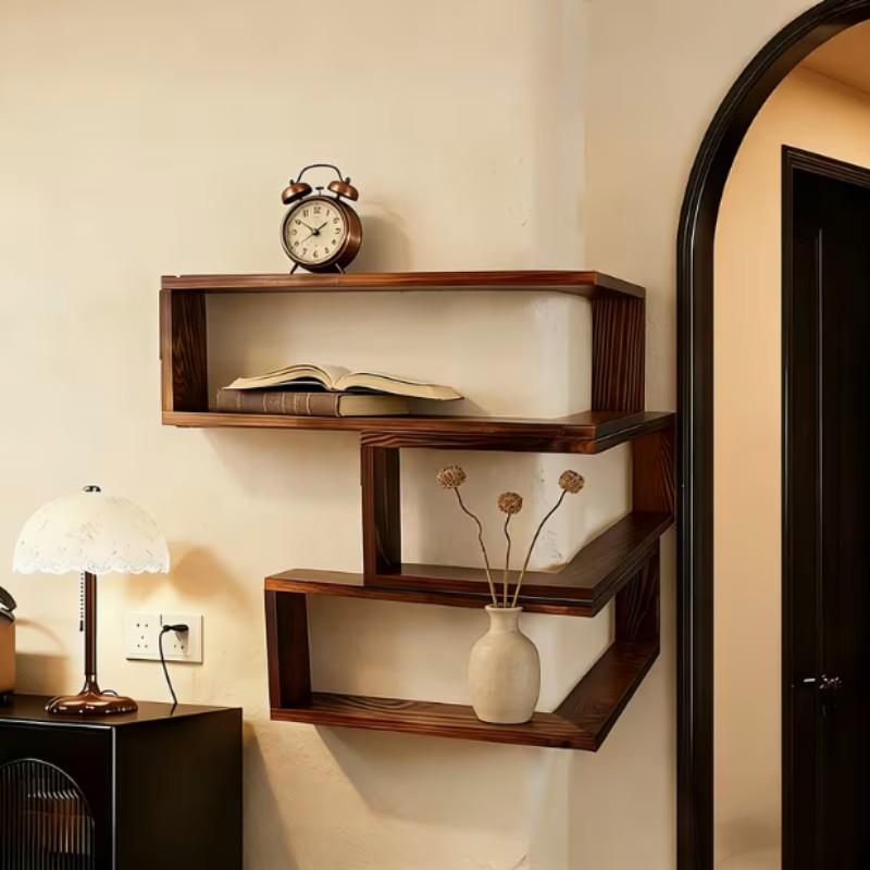 Wall Corner Shelf for Living Room and Bedroom, Vintage Style Floating Storage Rack, Versatile Decorative Organizer for Plants and Books
