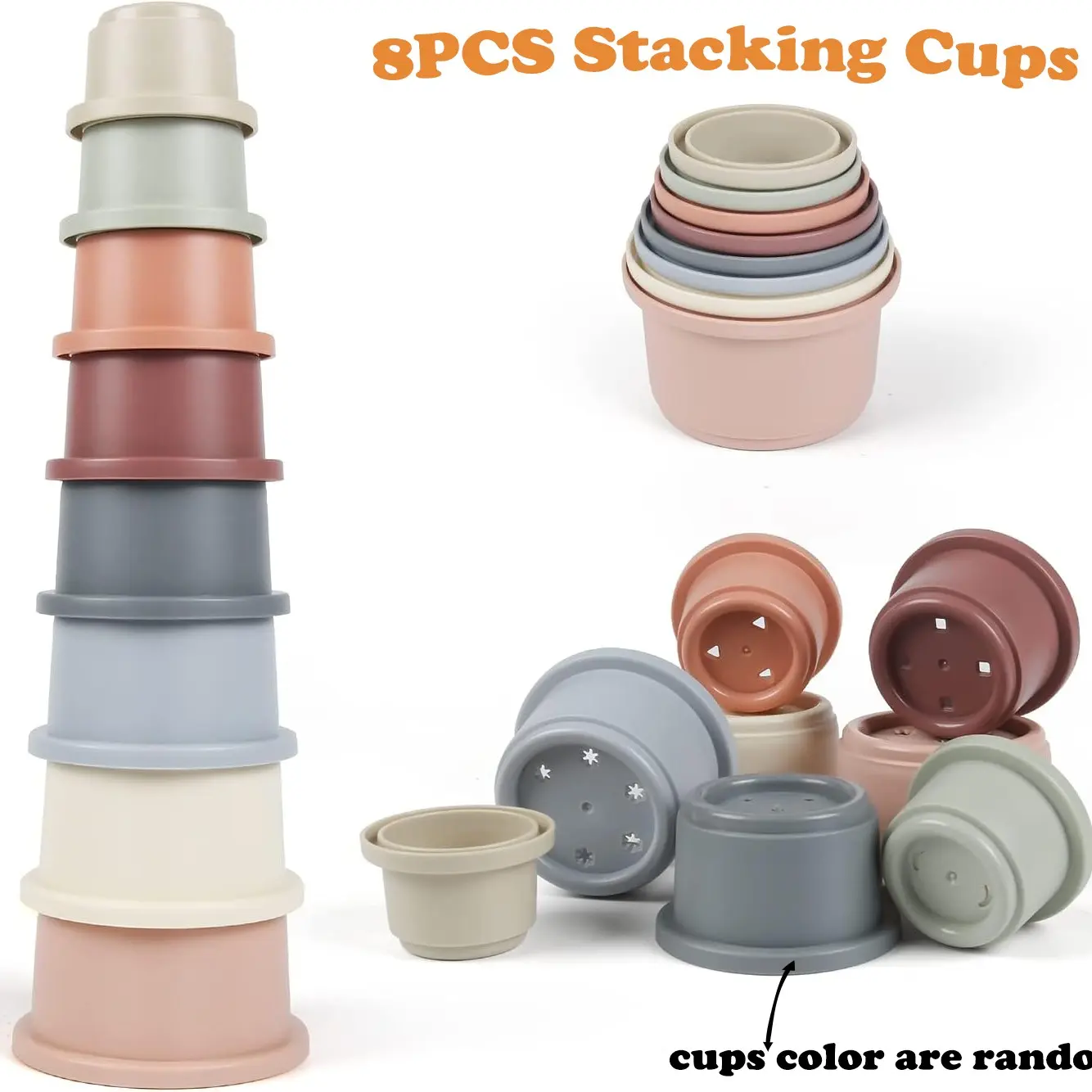 8 Pcs Stacking Cups Baby Stacking Toys, 8 Colors Educational Nesting Cups, Montessori Stacking Toys for Toddler Gifts