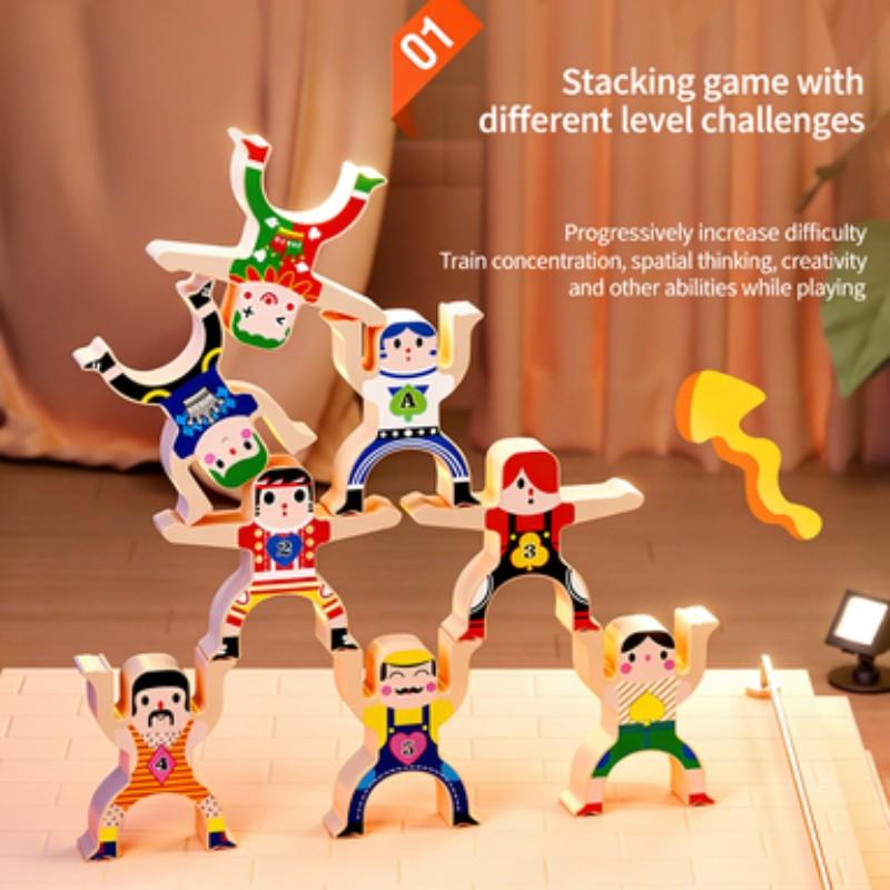 Stacking Toy, 48 Pieces Circus Acrobats Interlocking Puzzle, Balance Blocks Game, Toddler Jigsaw Toy, Suitable for Kids Aged 3+