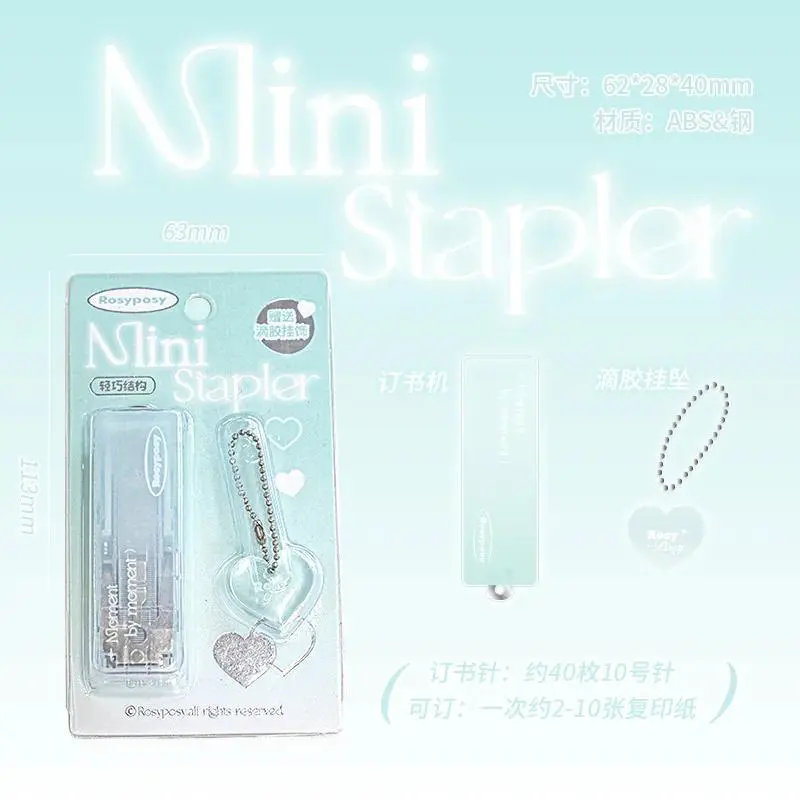 Mini Stapler Simplicity Gradient Color Bookbinding Stapler with Pendant Lovely Stationery Small Stapler Cute Student Supplies
