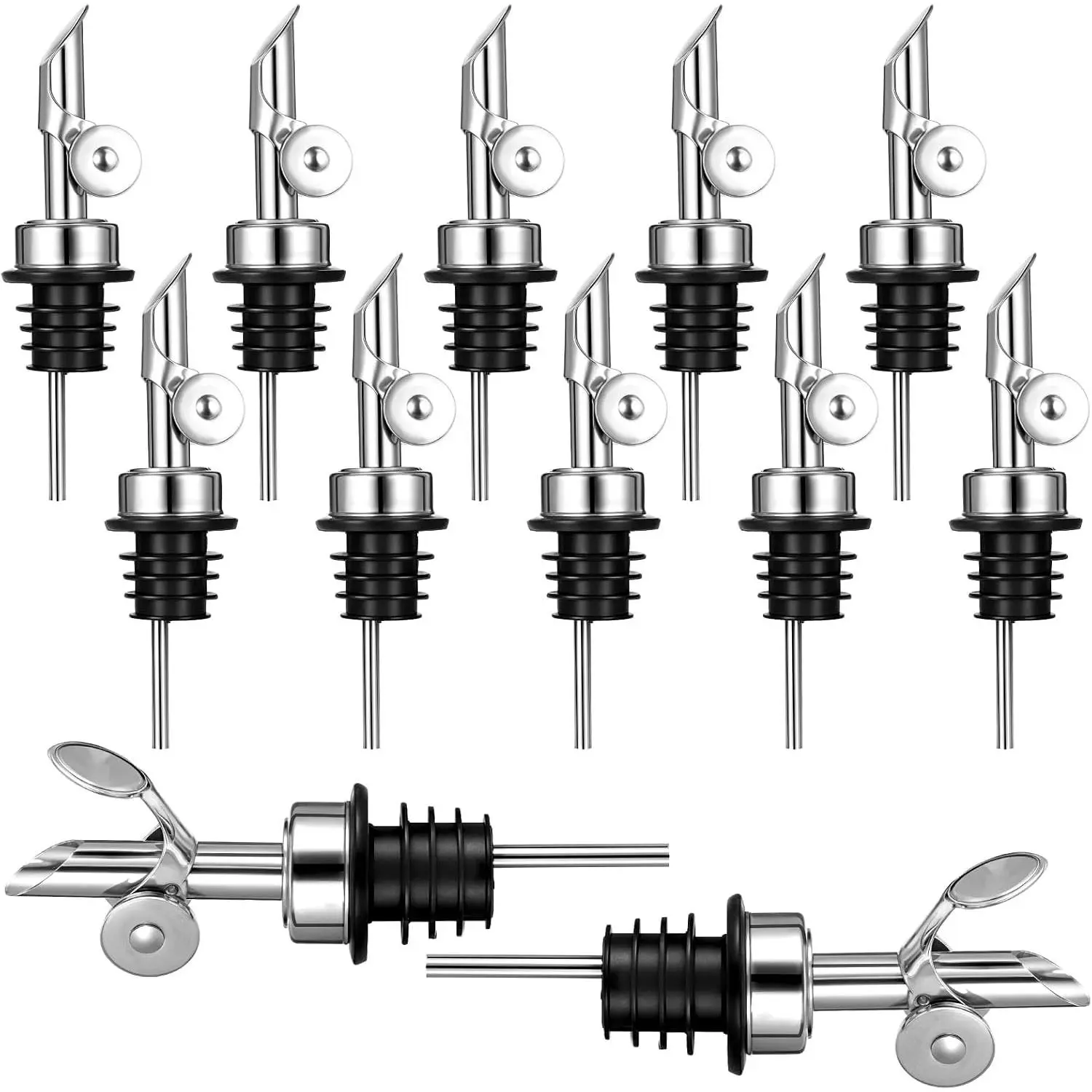 12 Pcs Weighted Stainless Steel Liquor Bottle Pourers Auto Flip Olive Oil Dispenser Spout Balsamic Alcohol Pourer Spouts