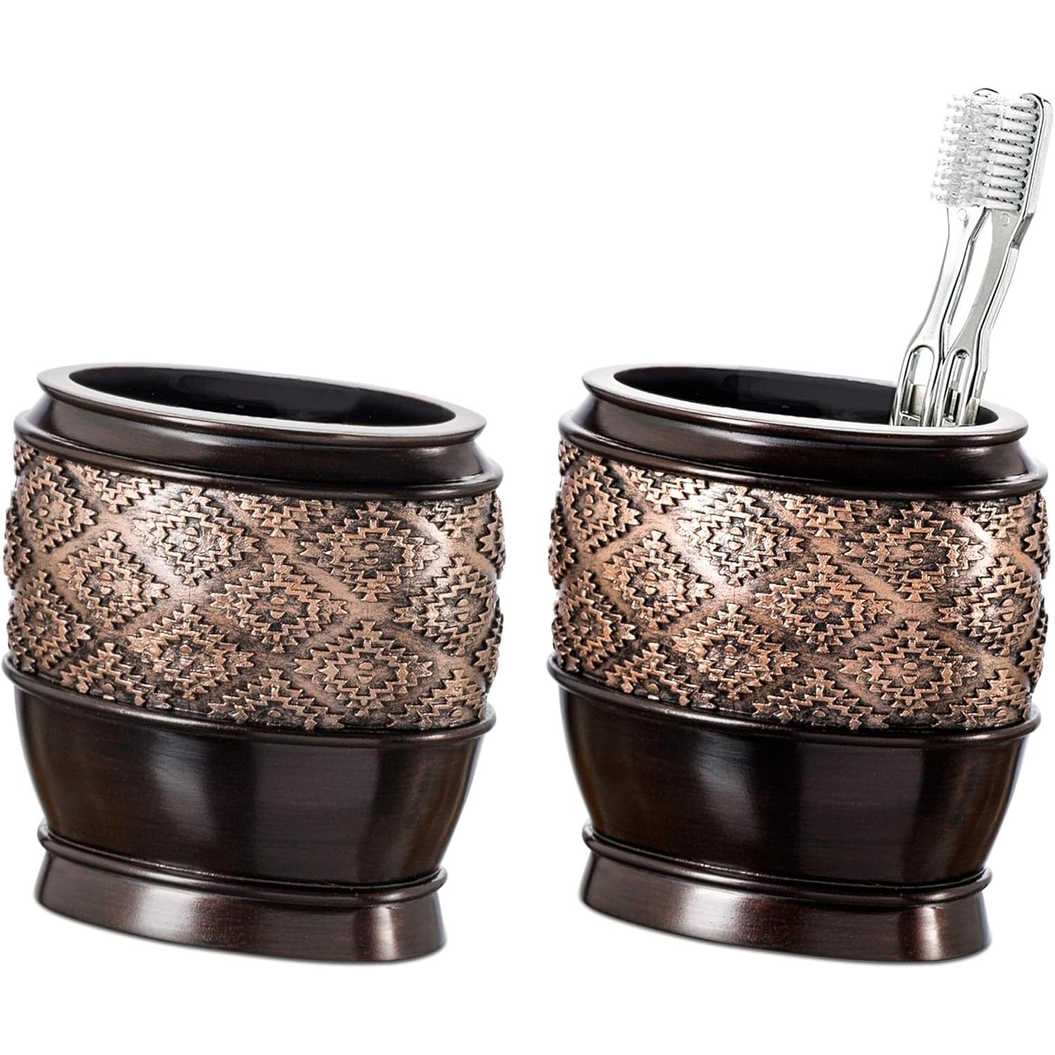 Dublin Brown Countertop  Holders for Bathrooms - Decorative  Brush Holder for Bathroom -  Organizer for Regular or Electric Toothbrushes and