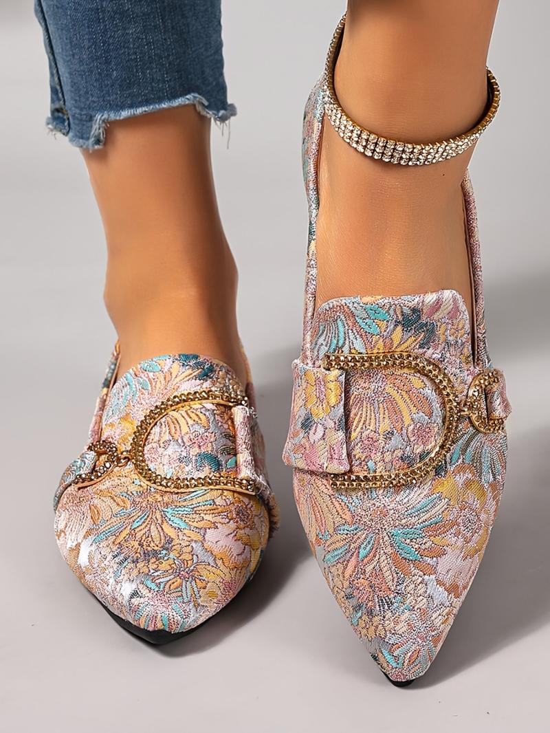Women's New Floral Embroidered Flat Shoes, Rhinestone Decor, Pointed Toe, Low Heel, Comfortable, Anti-Slip, Durable, Casual All-Season Footwear, Flats Shoes Women's New Floral Embroidered Flat Shoes, Rhinestone Decor, Pointed Toe, Low Heel, Comfortable, Anti-Slip, Durable, Casual All-Season Footwear, Flats Shoes