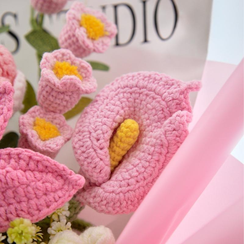 Handmade Crochet Flower Bouquet, Includes Roses, Tulips, Lily of the Valley, Calla Lily, Perfect for Mother's Day, Graduation, Birthday, Anniversary Gifts
