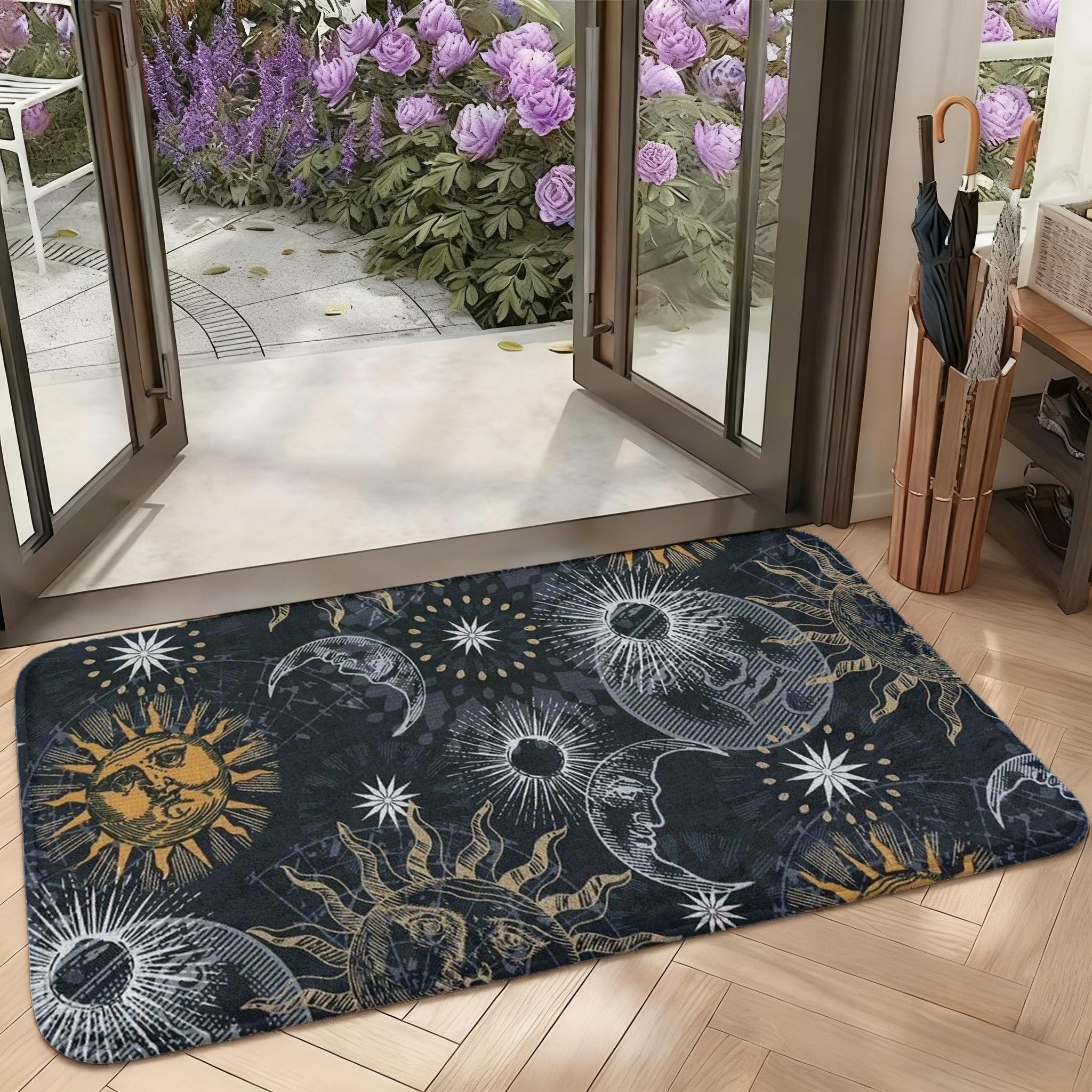 Sun, moon, stars and celestial patterns 1-Piece Bathroom Mat, Soft Bath Mat, Absorbent High-Quality Bathroom Carpet, Non-Slip and Comfortable Bathroom Mat, Suitable for Bathroom Floors, Sinks,